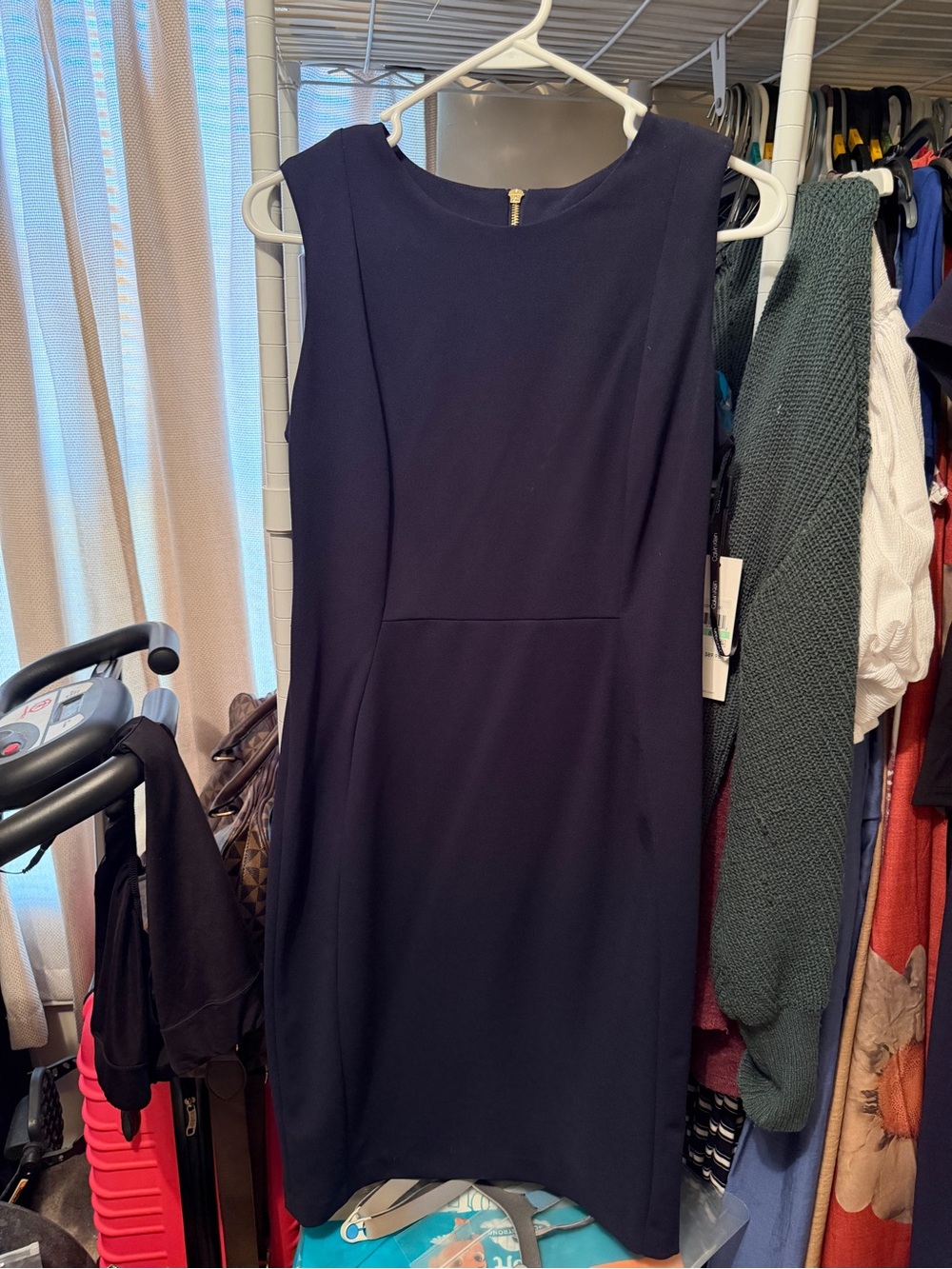 Calvin Klein Navy Sleek Sleeveless Midi Dress Size 8